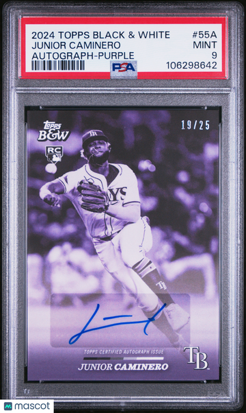 2024 Topps Black And White Junior Caminero #55A Autograph Purple /25 PSA 9