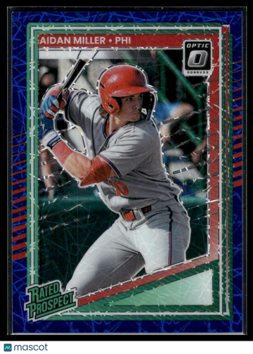 2025 Donruss Optic Prizm Rated Prospect Aidan Miller #141 Blue Velocity Rated Prospect