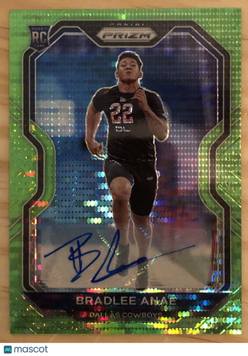 Bradlee Anae 2020 Prizm Neon Green Pulsar Rookie Auto RC #336 Dallas Cowboys