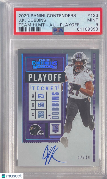 2020 Panini Contenders J. K. Dobbins #123 Variation Auto Playoff PSA 9