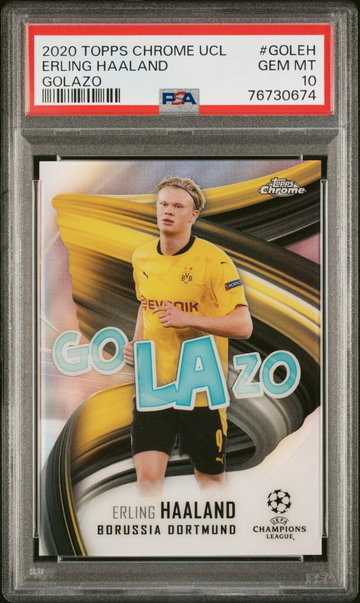 2020 TOPPS CHROME UEFA CHAMPIONS LEAGUE GOLAZO ERLING HAALAND #GOLEH PSA 10