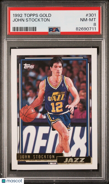 1992 93 Topps JOHN STOCKTON Gold Parallel #301 PSA 8