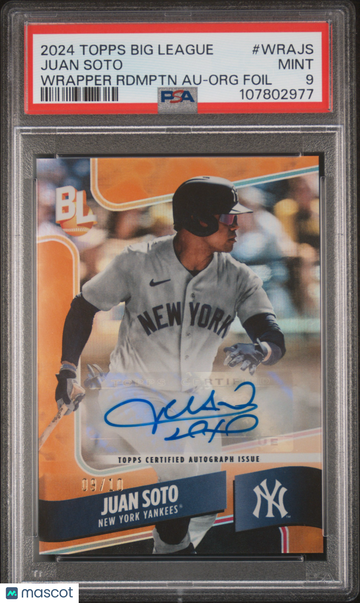 2024 Topps Big League Wrapper Redemption Autographs Juan Soto #WRAJS Rdmp Org Foil /10 PSA 9