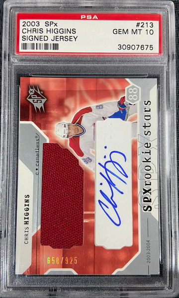2003 SPx Jersey AUTO ROOKIE Chris Higgins PSA 10 GEM MINT POP 1 !!!!