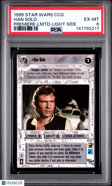 1995 Decipher Star Wars CCG Premiere Han Solo Premiere-Lmtd-Light Side PSA 6