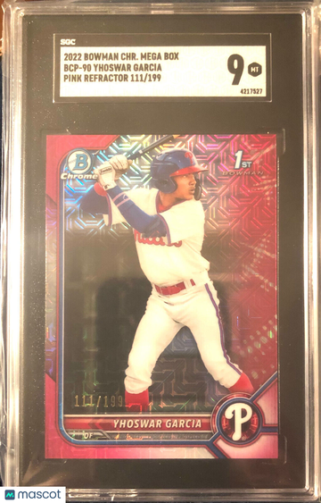 Yhoswar Garcia 2022 Bowman Chrome Mega #BCP-90 PINK Refractor #111/199 SGC 9