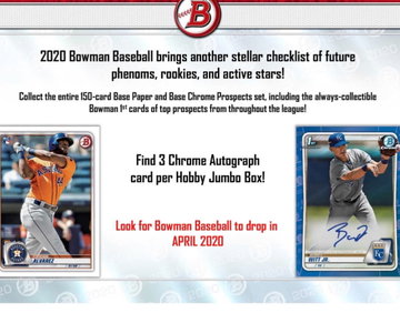 2020 bowman baseball jumbo sealed case 8 box