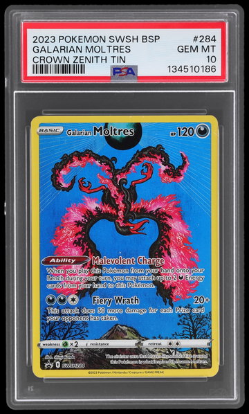 2023 Pokemon Sword And Shield Black Star Promo Crown Zenith Tin Galarian Moltres PSA 10