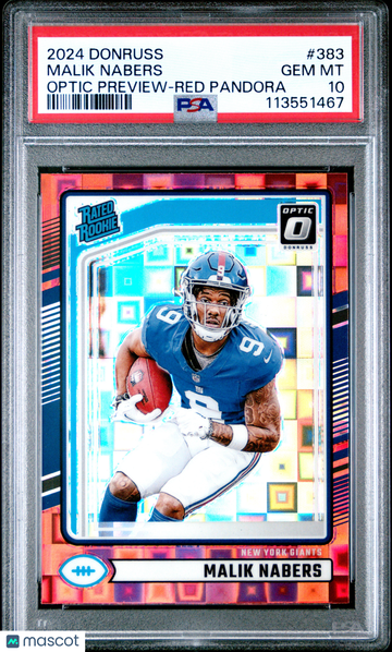 2024 Panini Donruss Malik Nabers #383 Optic Preview Red Pandora PSA 10