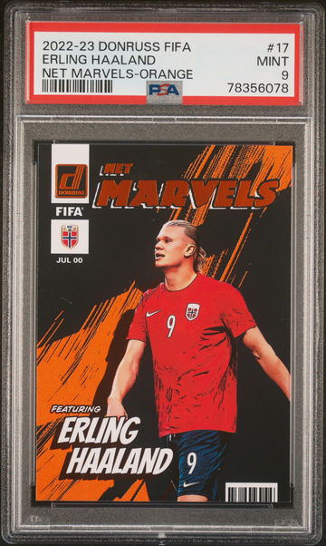 2022 DONRUSS PANINI FIFA NET MARVELS NET MARVELS ERLING HAALAND ORANGE #17 PSA 9