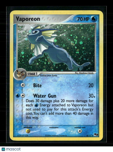 2006 EX Dragon Frontiers Vaporeon Holo Rare #6/17