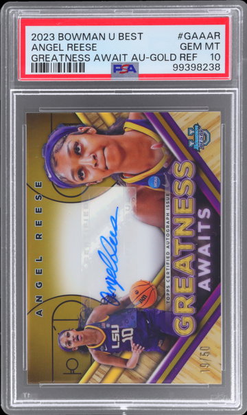 2023 Bowman University Best Angel Reese Greatness Awaits Autograph Gold Refractor PSA 10