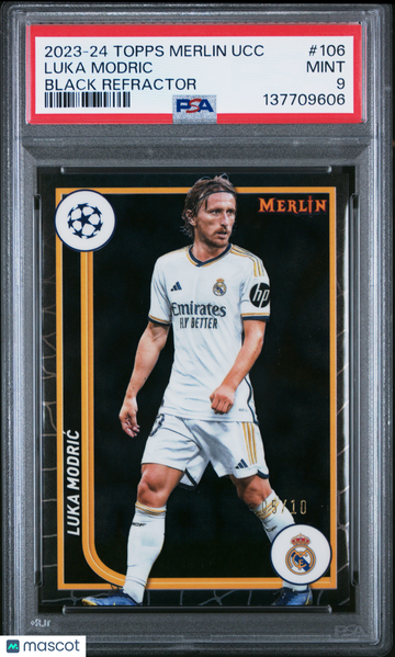 2023-24 Topps Merlin UEFA Club Competitions Luka Modric #106 Black Refractor /10 PSA 9