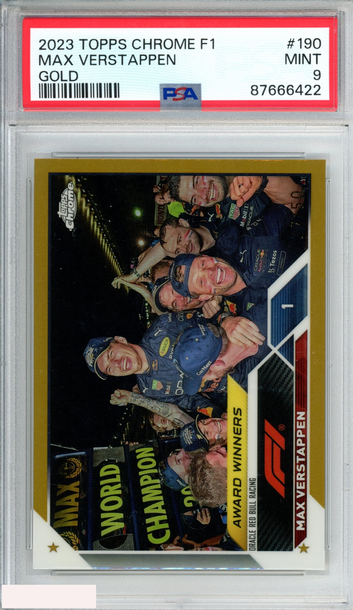 2023 TOPPS CHROME FORMULA 1 MAX VERSTAPPEN #190 GOLD 27 OF 50 PSA 9 MINT