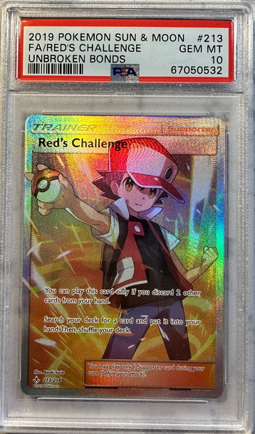 2019 Pokemon Sun & Moon Unbroken Bonds Red's Challenge FA PSA 10
