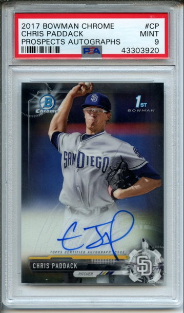 2017 Bowman Chrome Chris Paddack Auto #CP PSA Mint 9