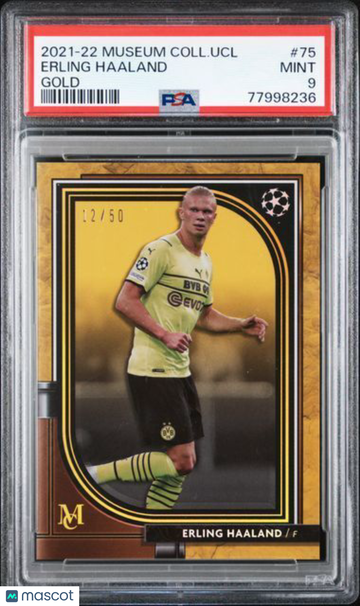 2021-2022 Topps Museum Collection UEFA Champions League Erling Haaland #75 Gold PSA 9