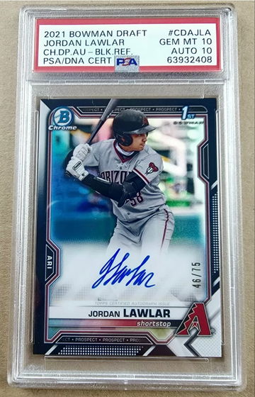 Jordan Lawlar 2021 Bowman Draft Chrome Auto Black Refractor PSA 10/10 pop 3 