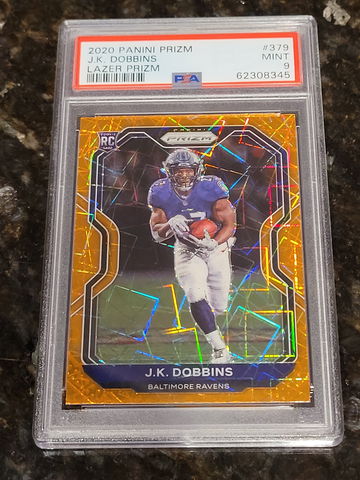 2020 JK Dobbins Prizm Lazer HOLOGRAM #379 PSA 9