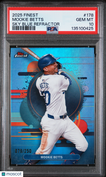 2025 Topps Finest Mookie Betts #178 Sky Blue Refractor /250 PSA 10