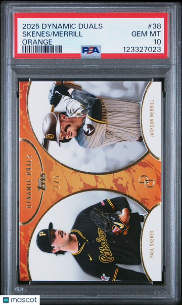 2025 Topps Baseball Paul Skenes/Jackson Merrill #38 Dynamic Duals - Orange /5 PSA 10