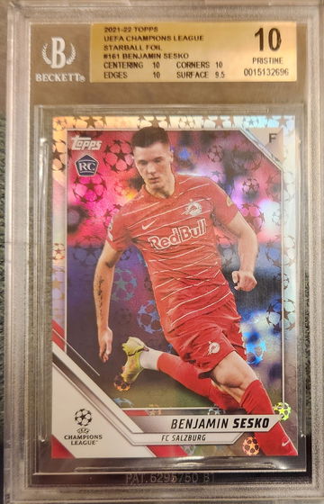 2021-22 Topps UEFA Champions League Benjamin Sesko Starball Silver Rookie RC #161 BGS 10 PRISTINE! 