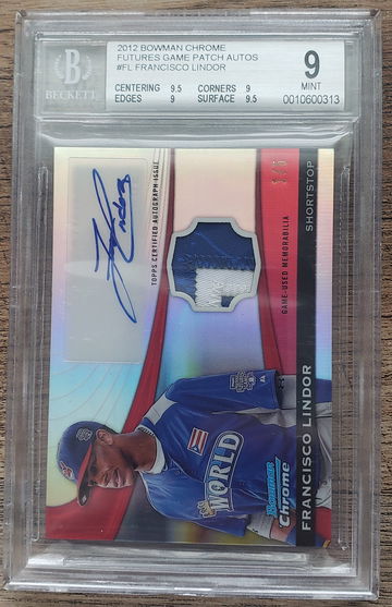 2012 Bowman Chrome Futures Patch Auto Francisco Lindor BGS 9 , 10 Auto