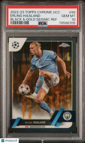 2022-23 Topps Chrome UEFA Club Competitions Erling Haaland #99 Black & Gold Seismic Ref PSA 10