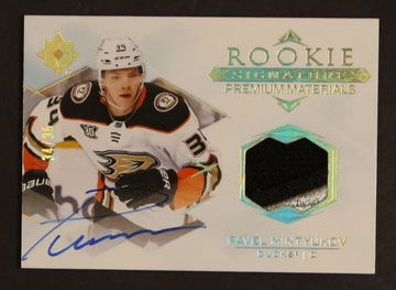 2023 Upper Deck Ultimate Collection RSM-PM Pavel Mintyukov Rookie Signature Premium Materials Rookie Anaheim Ducks Auto