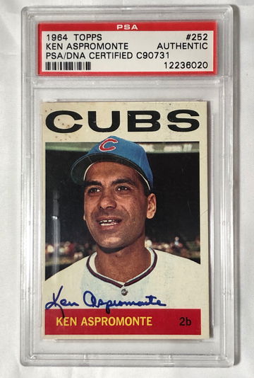 1964 TOPPS #252 KEN ASPROMONTE AUTHENTIC PDA/DNA C90731 (SML BRWN SPOT REAR CARD)