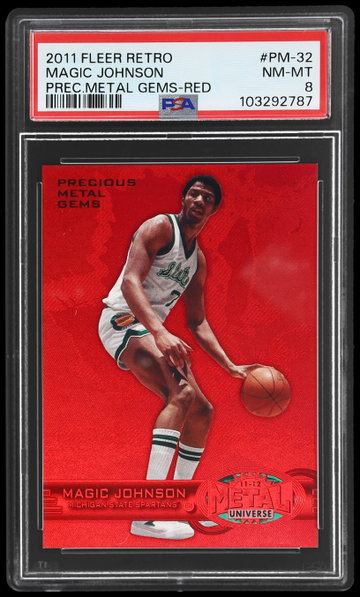 2011 Fleer Retro Magic Johnson Precious Metal Gems Red PSA 8