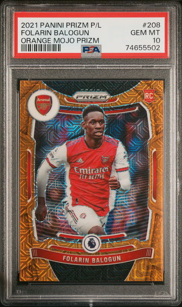 2021 PANINI PRIZM PREMIER LEAGUE FOLARIN BALOGUN ORANGE MOJO #208 RC PSA 10