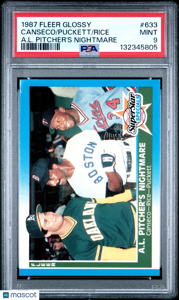 1987 Fleer Glossy Puckett Canseco Rice #633 A. L. Pitcher's Nightmare PSA 9
