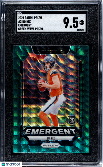 2024 Panini Prizm Bo Nix #3 Emergent Green Wave SGC 9.5