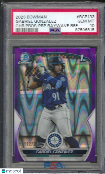 2023 Bowman Chrome Prospects Gabriel Gonzalez #BCP133 Purple Raywave PSA 10