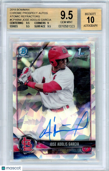 2018 Bowman Chrome Prospect Autographs Atomic Refractors Jose Adolis Garcia #CPABW BGS 9.5 Auto 10
