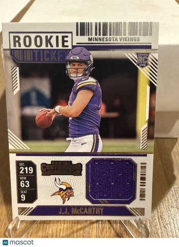 2024 Panini Contenders J.J. McCarthy #RTS-JJM Rookie Ticket Swatches MEM