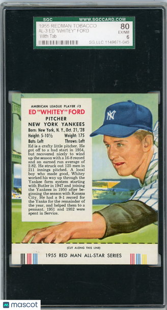 1955 Redman Tobacco Whitey Ford #AL-3 (With Tab) SGC 6