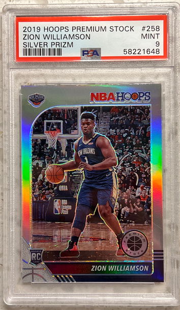 2019 panini hoops premium stock Zion Williamson silver Prizm psa 9 rc