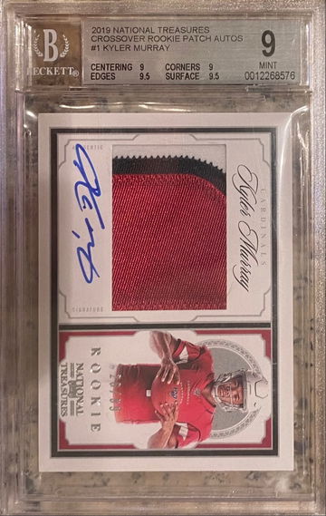 2019 National Treasures Kyler Murray 3 color RPA #’d /99 BGS 9/10 Auto Grade ( .5 away ) 