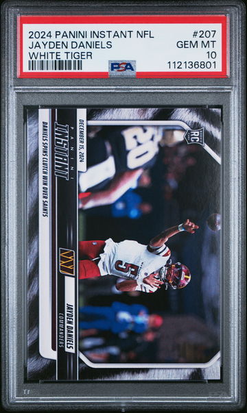 2024 PANINI INSTANT NFL JAYDEN DANIELS #/5 WHITE TIGER #207 RC ROOKIE PSA 10
