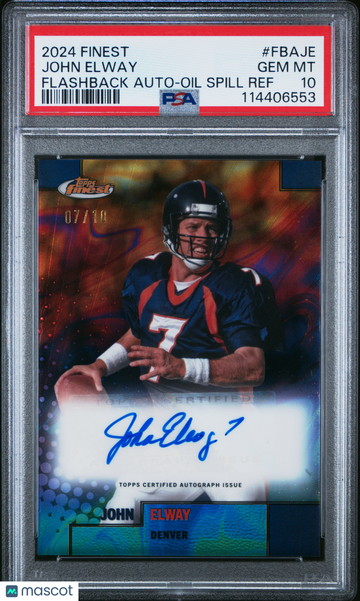 2024 Topps Finest Flashback Autographs John Elway #FBAJE Oil Spill Ref /10 PSA 10