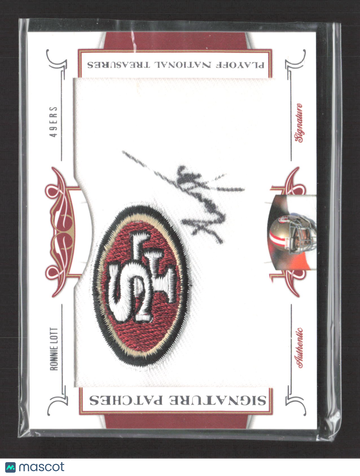 2008 Playoff National Treasures Signature Patches Ronnie Lott #102 /26 Clothing Patch Signature Patches