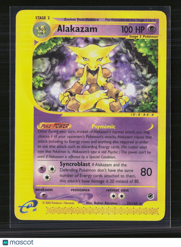 2002 Expedition Base Set Alakazam Holo Rare #33/165