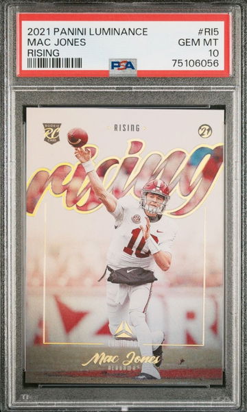 2021 Panini Luminance Mac Jones Rising Insert Rookie #RI-5 CASE HIT SSP PSA 10