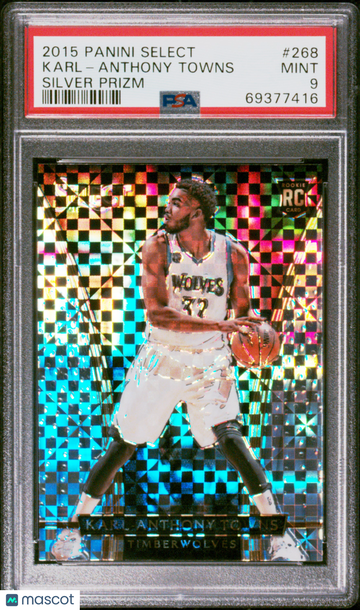 2015 Panini Select Karl-Anthony Towns #268 Silver Prizm Rookie RC Courtside PSA 9