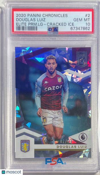 2020 Panini Chronicles Elite Premier League Douglas Luiz #2 PRM. LG Cracked Ice PSA 10