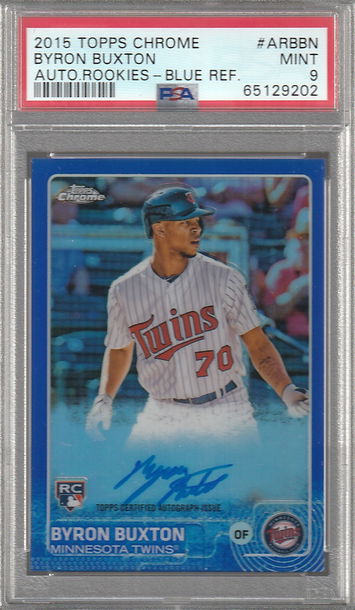 Byron Buxton 2015 Topps Chrome blue refractor #d 035/150 rookie autograph PSA 9