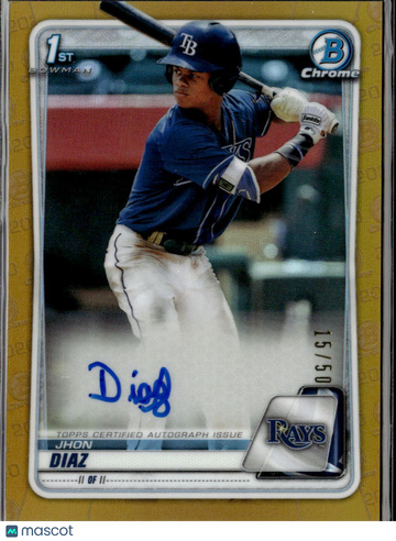 Jhon Diaz 2020 Bowman Chrome 1st Bowman Auto Gold Refractor Tampa Bay Rays