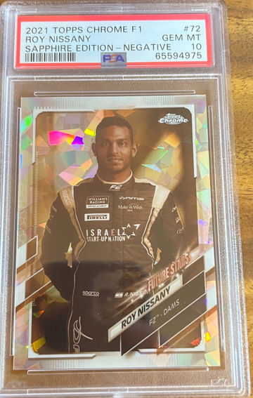 2021 TOPPS CHROME F1 SAPPHIRE ROY NISSANY NEGATIVE SP /100 #72 PSA 10 GEM MINT